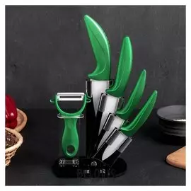 Набор кухонный «Сочная зелень», 5 предметов, на подставке, цвет зелёный