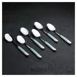 Набор ложек столовых «Уют», H=19,5 см, 6 шт, цвет голубой