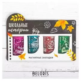 Набор магнитных закладок на подложке "Школьные истории", 4 шт.