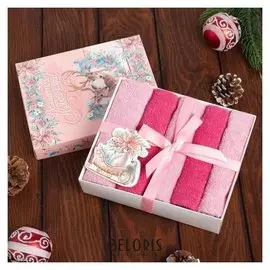 Набор махровых полотенец "Волшебного нового года" 30х30 см -5шт, 100% хл, 340гр/м2