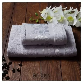 Набор махровых полотенец в коробке Fiesta Verona, размер 50х90,70х130 см, цвет стальной, бамбук 100%