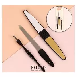 Набор маникюрный, 3 предмета, цвет белый/чёрный/золотой