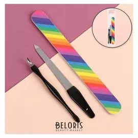 Набор маникюрный, 3 предмета, цвет чёрный/радужный