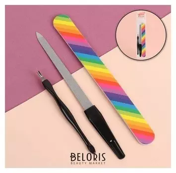 Набор маникюрный, 3 предмета, цвет чёрный/радужный