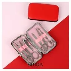 Набор маникюрный, 6 предметов, цвет красный