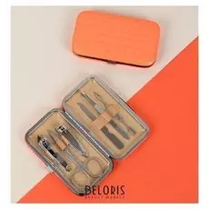 Набор маникюрный, 6 предметов, цвет оранжевый неоновый