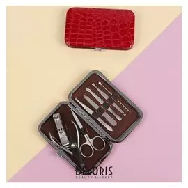 Набор маникюрный «Рептилия», 8 предметов, цвет красный