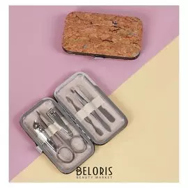 Набор маникюрный в футляре из пробкового материала «Радуга», 6 предметов