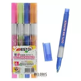 Набор маркеров 4 цвета двухцветная линия металлик 2,6 мм