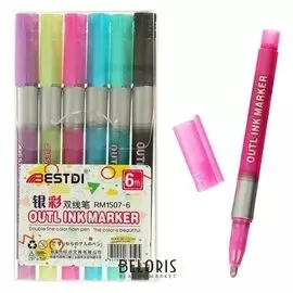 Набор маркеров 6 цветов двухцветная линия металлик 2,6 мм