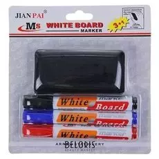 Набор маркеров для доски, 3 цвета, 3 мм, с губкой