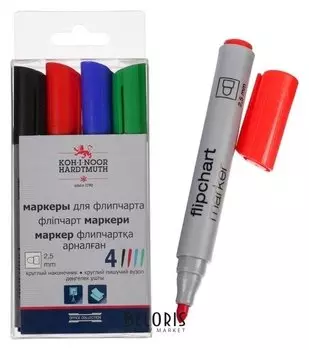 Набор маркеров для флипчарта 4цв 2,5 мм Koh-i-noor 1405/4, круглые