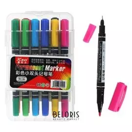 Набор маркеров перманентных 12 цветов двусторонних 0,5мм/1,0мм в пластиковом пенале