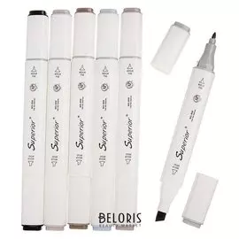 Набор маркеров Superior, профессиональные, двусторонние, 6 штук, 6 цветов, оттенки серого, Ms-898