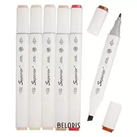 Набор маркеров Superior, профессиональные, двусторонние, наконечник мягкая кисть, 6 шт., 6 цветов, телесные оттенки, Ms-898