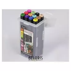 Набор маркеров Superior Tinge, профессиональные, двусторонние, чёрный корпус, 12 шт., 12 цветов, Ms-818