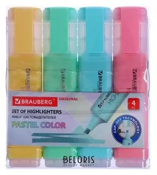 Набор маркеров текстовыделителей 4цв 5.0 Brauberg "Original Pastel", 151697