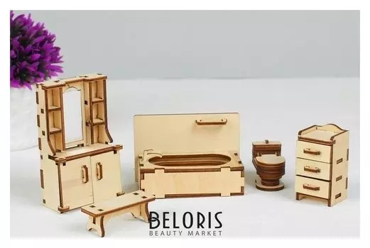 Набор мебели Ванная: (скамейка, ванна, унитаз, умывальник, шкаф