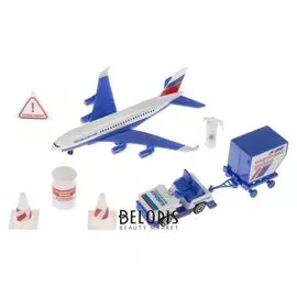 Набор металлический «Аэропорт: самолёт, машинка, знаки», 14 см