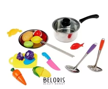 Набор металлической посуды Сытный обед, с продуктами для нарезки