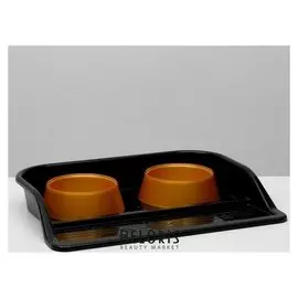 Набор: миски+ лоток "Феликс", 0,3 л 41 X 30 X 6 см, черный лоток+золотоые миски