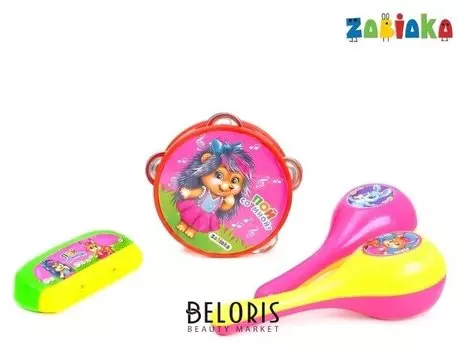 Набор музыкальных инструментов "Пой со мной": бубен, 2 маракаса, губная гармошка