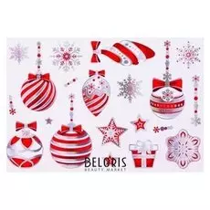 Набор наклеек "Ёлочные украшения" голографическая фольга, красные игрушки, 16,7 х 24,6 см