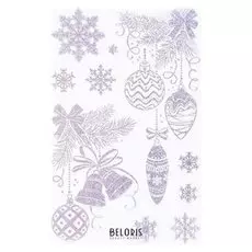 Набор наклеек "Ёлочные украшения" голографическая фольга, хвоя, снежинки, 16,7 х 24,6 см