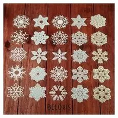 Набор наклеек "Снежинки" 25 наклеек в наборе, белые, золото, серебро, 55 X 55 мм
