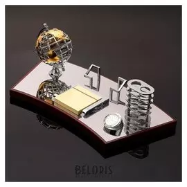 Набор настольный 5в1 (Глобус, визитница, блок для бумаги, карандашница, часы), 19х40 см