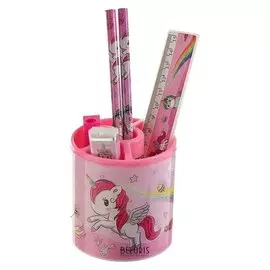 Набор настольный детский Единорог (подставка + 2 карандаша + линейка + точилка + ластик + блокнот 8 листов)