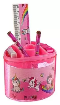 Набор настольный детский Единорог (подставка + 2 карандаша + линейка + точилка + ластик + блокнот 8 листов)
