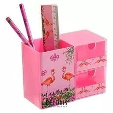 Набор настольный детский Фламинго (подставка + 2 карандаша + линейка + точилка + ластик + блокнот 8 листов)