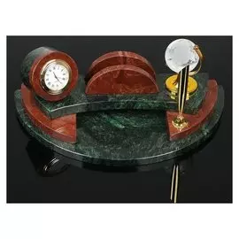 Набор настольный "Полукруг с часами", 25х13х10 см, змеевик, креноид