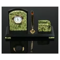 Набор настольный "С часами", 15,5х5,5х10 см, змеевик