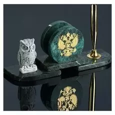 Набор настольный "Сова", с гербом, змеевик