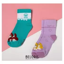 Набор носков "Принцессы" 2 пары, розовый/зелёный, 18-20 см