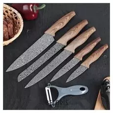 Набор ножей «Мрамор», 6 предметов: 5 ножей, лезвие 8 / 12 / 20 / 20 / 20 см, овощечистка керамик