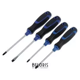 Набор отверток Tundra, 4 шт. PH0 и SL3 х 100 мм, PH1 и SL5 х 125 мм, магнит, 2К рукоятка