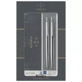 Набор Parker "Jotter Stainless Steel Ct": шариковая ручка синяя и механический карандаш