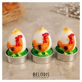 Набор пасхальных свечей "Яйцо. петушок", 4×6 см, 3 шт