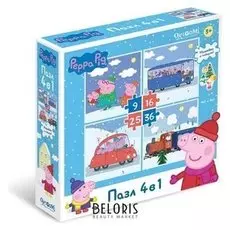 Набор пазлов 4 в 1, «Зимнее путешествие», с наклейками, 9-16-25-36 элементов