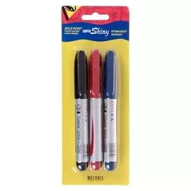 Набор перманентных маркеров, 3 цвета: синий, красный, чёрный, наконечник круглый 4 мм