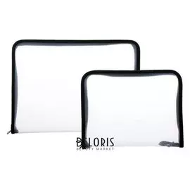 Набор пластиковых папок 2 штуки: а4/а5, "Офис", молния вокруг, прозрачные с черной окантовкой