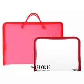 Набор пластиковых папок 2 штуки: а4/а5, "Офис", молния вокруг, прозрачные с красной окантовкой