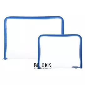 Набор пластиковых папок 2 штуки: а4/а5, "Офис", молния вокруг, прозрачные с синей окантовкой