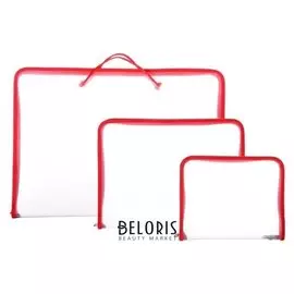 Набор пластиковых папок 3 штуки: а3/а4/а5, "Офис", молния вокруг, прозрачные с красной окантовкой