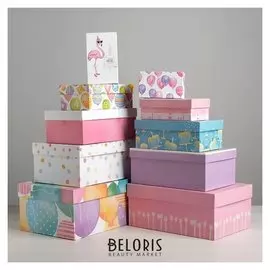 Набор подарочных коробок 10 в 1 Happy Birthday, 12 х 7 х 4 - 32,5 х 20 х 12,5 см
