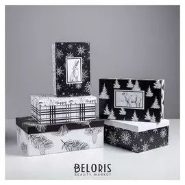 Набор подарочных коробок 5 в 1 «Черно-белый», 32,5 х 20 х 12,5 - 22 х 14 х 8,5 см