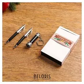 Набор подарочный 3в1 (2 ручки, фонарик черный)